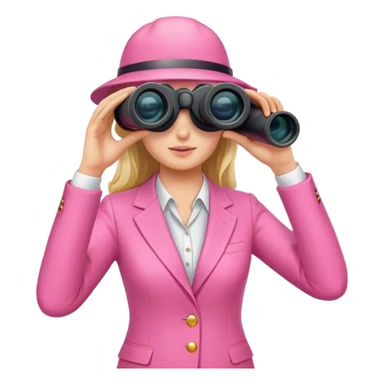 white female employee in pink suit using binoculars sticker