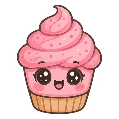 a cute pink cupcake, original design, big eyes, blushing cheeks, joyful sticker