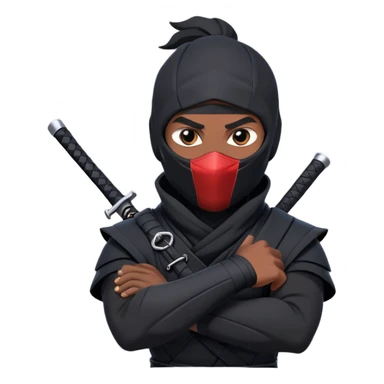 clash-of-clans-aesthetic_-cinematic-mysterious-male-ninja-portrait-emoji, rendered in a flat, vector-style with minimal shading and bold, simplified shapes, his arm is stretched out  with a head slightly turned revealing intense, focused eyes. the ninja has his arm out and perched on top of his forearm is  a black crow sticker