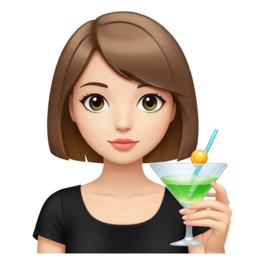 light brunette hair down bob girl black top holding a cosmo sticker