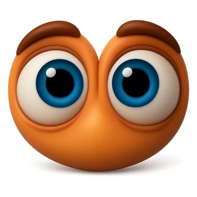Create an eyes emoji that looks like the eyes in the reference images. Large, expressive, blue irises, 3D emoji style, no face, just the eyes, looking up. sticker