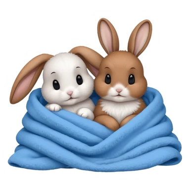  Two bunny's brown & white, in a blue blanket cuddling together sticker