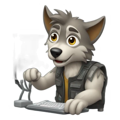 wolf playing video games on pc sticker