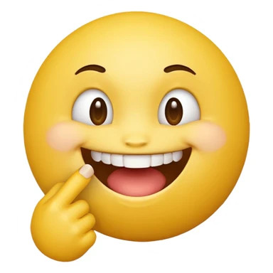 Quiero un personaje de una bolita de emoji amarilla con cara sonriente mordiéndose un dedo sticker