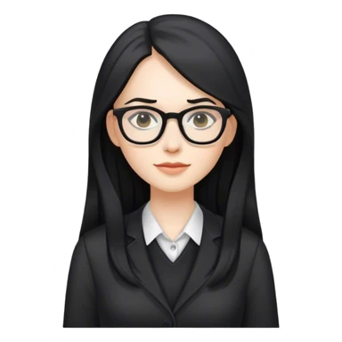 pale female teacher with long black hair, wearing glasses and black clothing sticker