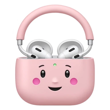 Create a pink happy circle emoji who listens to music on AirPods Max make them always this style 🥹 sticker