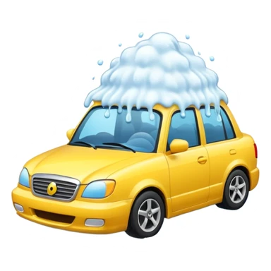 car wash with overflowing foam, car and foam, emoji style sticker