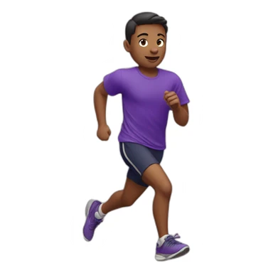Boy Runner in purple T-shirt and swan logo sticker