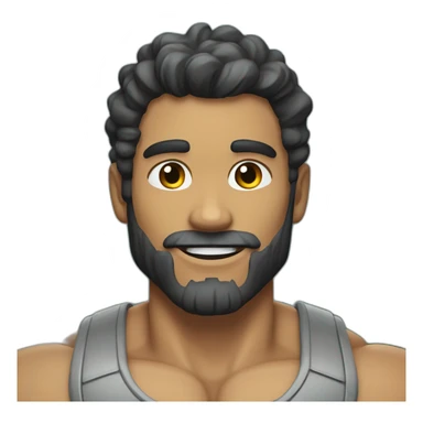 a man with grey skin, black hair and beard, smiling, with a very, very muscular jawline sticker