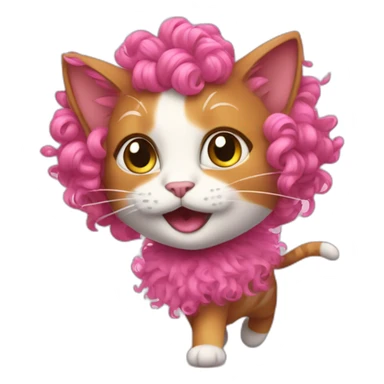 a cat with pink and curly hair is dancing sticker