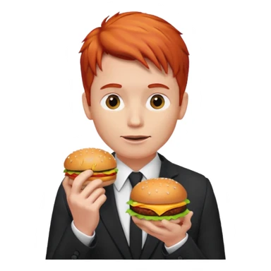 red haired male wearing suit eating hamburger sticker