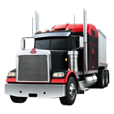 Peterbilt 389 black with red frame with flat top and slash cut exhaust stacks and dual rear tires and flat bumper sticker