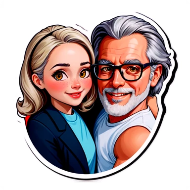 Hyper Realistic Couple in love,  lady blonde wearing glasses man grey hair no facial hair  sticker