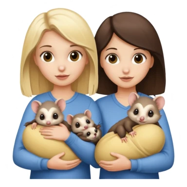 A blond girl and a brunette girl holding a baby possum  sticker