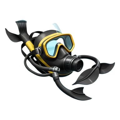 An icon featuring a close-up of a scuba mask, snorkel, and diving fins, with bubbles rising from the gear. The design includes a wetsuit and underwater light rays filtering through the water. Transparent background highlights the essence of diving and underwater exploration. sticker
