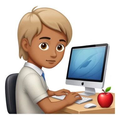 A working person working diligently in front of an Apple computer. sticker
