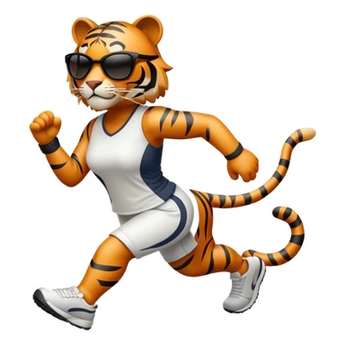 female energetic anthropomorphised tiger in sports clothes, wearing dark sunglasses, walking upright, dynamic pose sticker