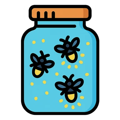 fireflies glowing inside a glass jar, vibrant and magical, modern icon style sticker
