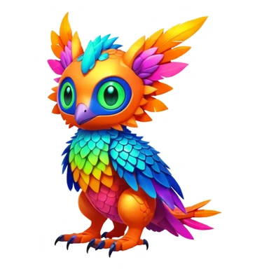 Tropical futuristic lush warm-colored modern colorful neon-colored cyber-Fakémon-Digimon-Trico-creature sticker