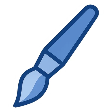 single blue paintbrush, flat color clip art style, pointed toward the bottom right, using three blue shades, minimal, no text sticker