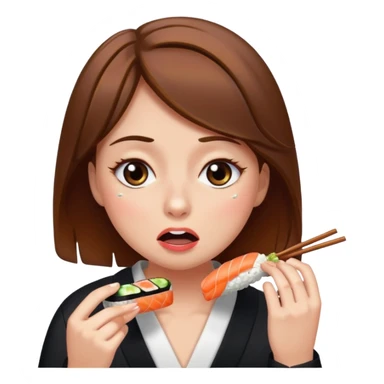 Brown hair girl eating sushi crying funny sticker