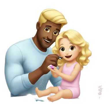 blonde babydaughter gives blonde dad a manicure sticker