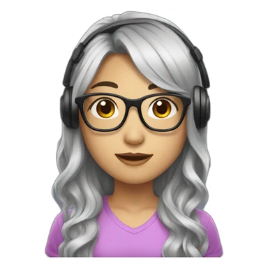 Asian girl with gamer headset and glasses and long wavy black hair sticker