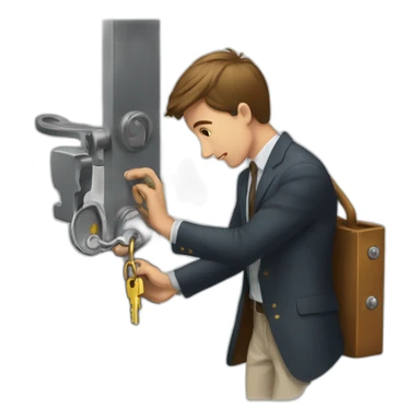 Classy young man struggling to get a key into a lock sticker