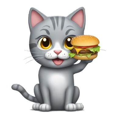 Gray cat eating burger sticker