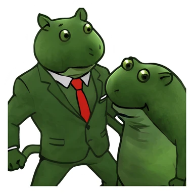 pig man fighting rat man in a suit sticker