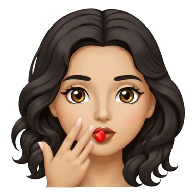 woman with olive skin, brown eyes and long lashes, and long black wavy hair blowing kiss sticker