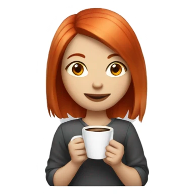 red haired girl with bob and light skin holding coffee sticker