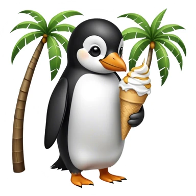 ￼A penguin eating ice cream on a palm tree sticker