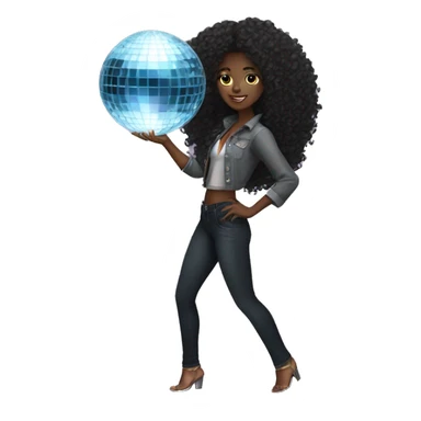 Black girl with long curly hair and a disco ball sticker