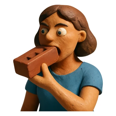 woman eating a brick sticker