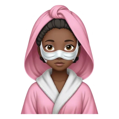 Black girl with pink robe on wearing white mud mask and 4a hair sticker