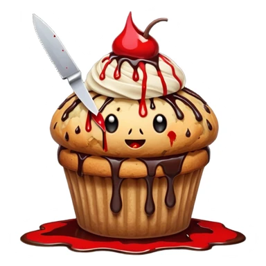 Evil muffin with knife and blood sticker