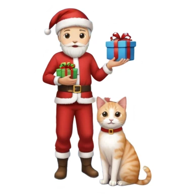 man houd kat vast en staat op dak met cadau`s sticker