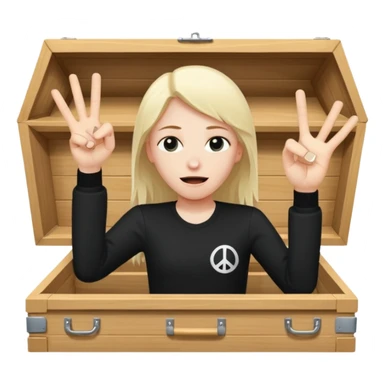 Tossed in coffin throwing up peace sign sticker