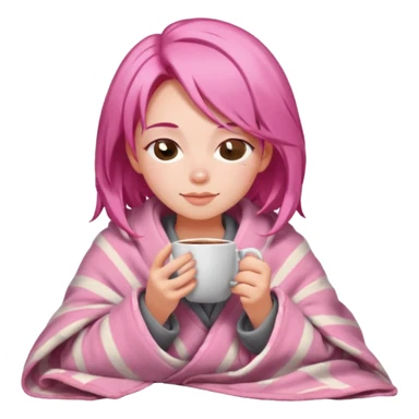 girl inside a blanket sipping coffee eyes closed pink hair sticker