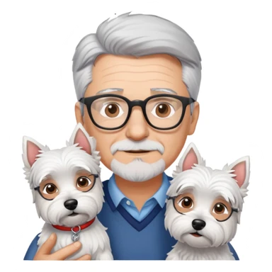 Gray hair man with glasses anda with westie dog girl sticker
