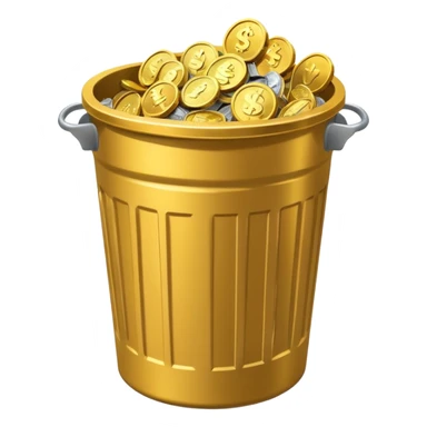 coins falling into a trash can, money being wasted sticker