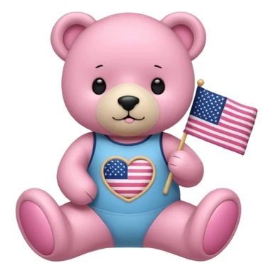 osito de peluche cafe claro con ropita rosa claro y estapado de la bandera de usa y otro con una liga de pilates en la cabeza y con ropa deportiva sticker