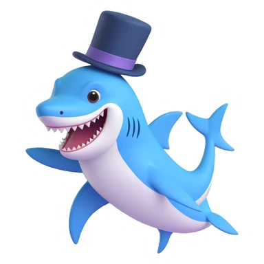 cute blue shark in a top hat waving a fin cheerful expression sticker