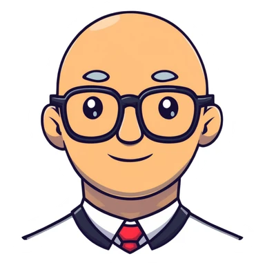 bald man with glasses, head sparkling and bright sticker