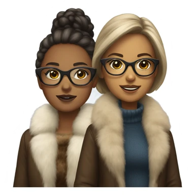 two teenage girls wearing fur coat and glasses glamour sticker