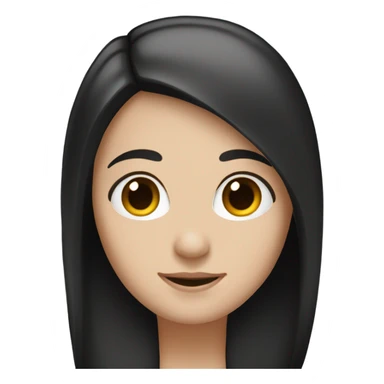 shoulder length emoji of white girl with down long straight black hair dark brown eyes sticker