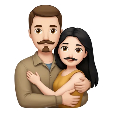 Couple, Tall strong white man with brown hair mustache and goatee, hugging small pale woman long with black hair sticker