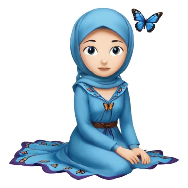 Turkish beautiful finish Konya girl blue eyes with hijab and butterfly dress long tailed on the floor  sticker