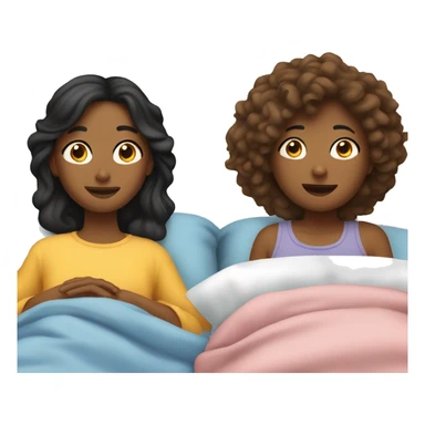 2 friends laying in bed while their friend stands next to them sticker